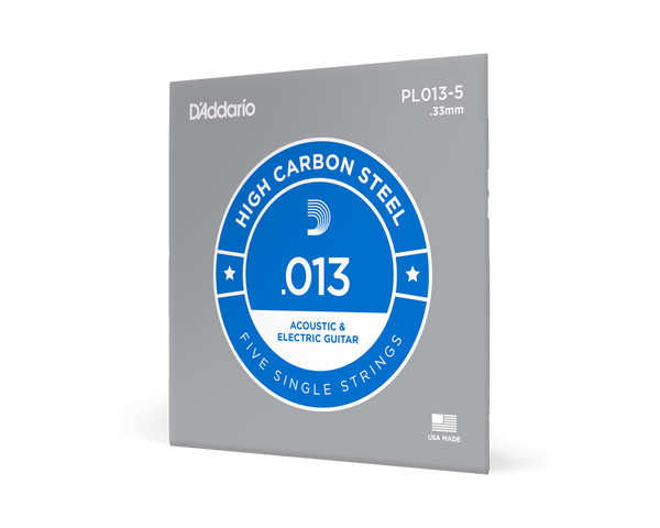 D'Addario 5-Pack Single Plain Steel 013 Guitar Strings