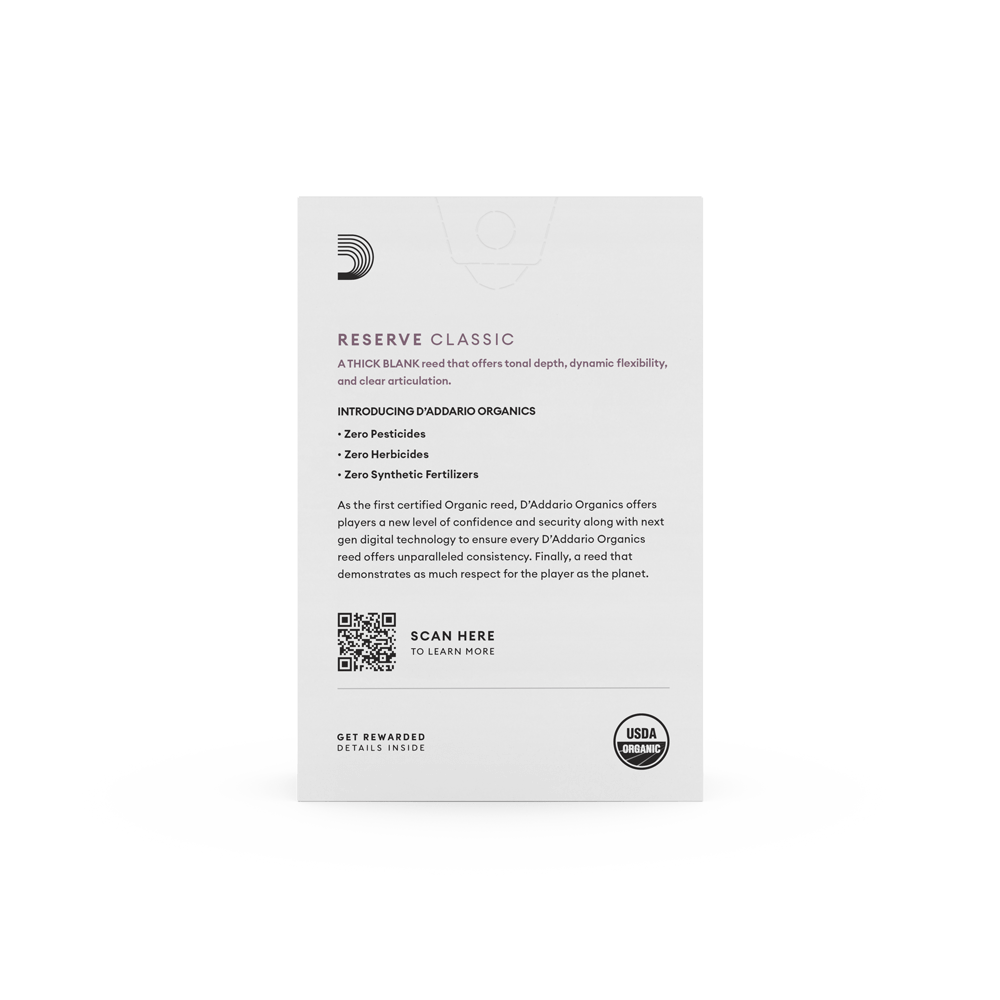 D'Addario Organic Reserve Classic Bb Clarinet Reeds - Pack of 10 ODCT1025