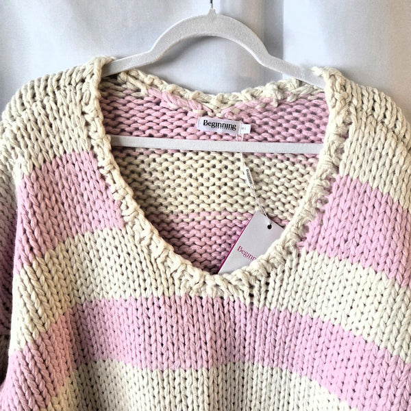 Delaney Pink & Ivory Chunky Knit Sweater - Medium/Large