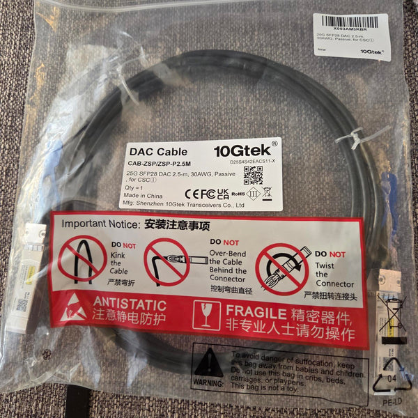 10Gtek 25G SFP28 SFP+ DAC Cable - New