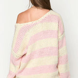 Delaney Pink & Ivory Chunky Knit Sweater - Medium/Large