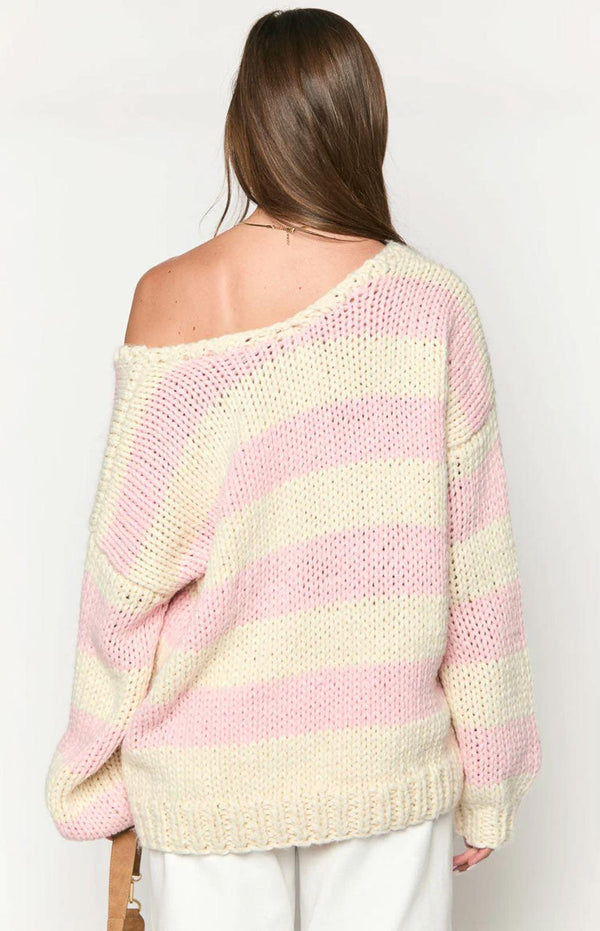 Delaney Pink & Ivory Chunky Knit Sweater - Medium/Large