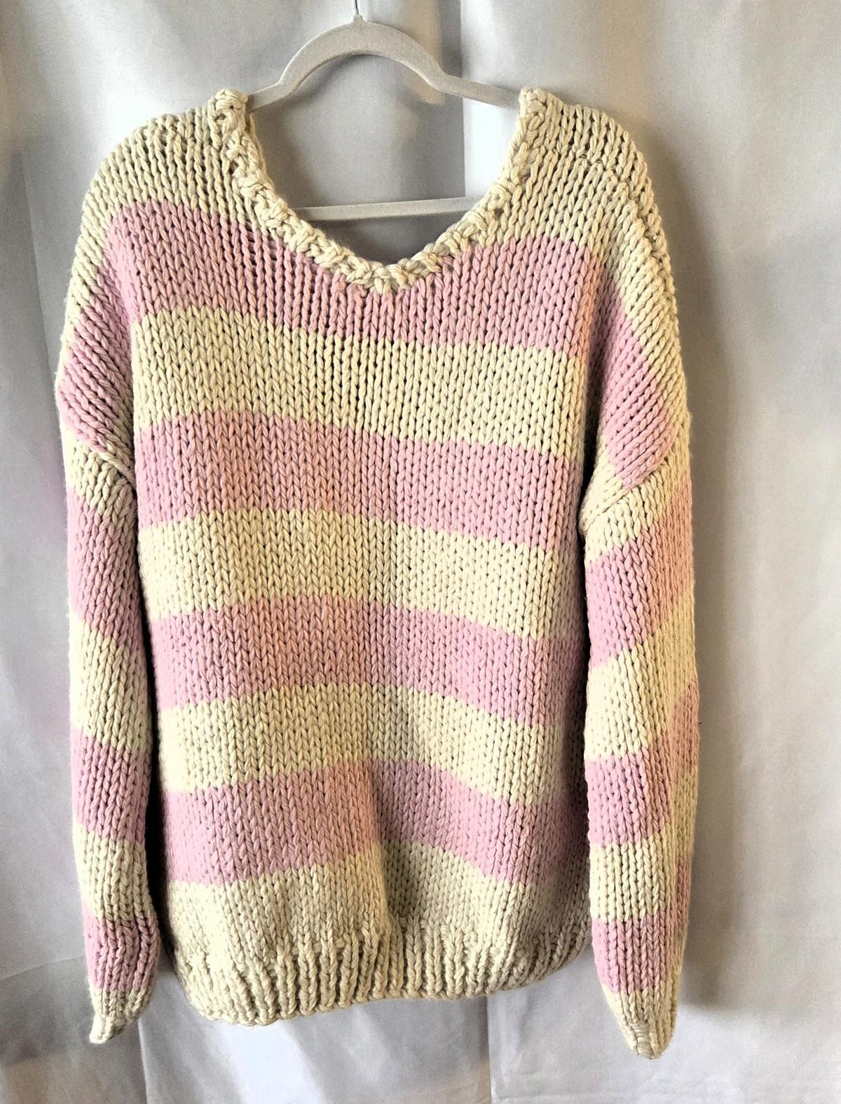 Delaney Pink & Ivory Chunky Knit Sweater - Medium/Large