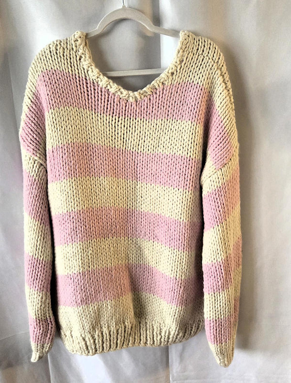 Delaney Pink & Ivory Chunky Knit Sweater - Medium/Large