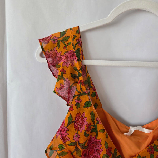 Veronica Beard Randa Ruffle Floral Silk Top - Size 6