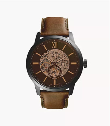 Fossil Townsman 48 mm Automatic Brown Leather Watch - New