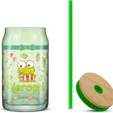 JoyJolt Hello Kitty and Friends Favourite Flavour Keroppi Can Shaped Glass Tumbler with Wood Lid and Straw