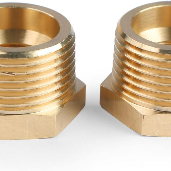 U.S. Solid 2pcs Brass Reducer Hex Bushing Brass Threaded Pipe Fitting (1" NPT Male x 1/2" NPT Female) (New)