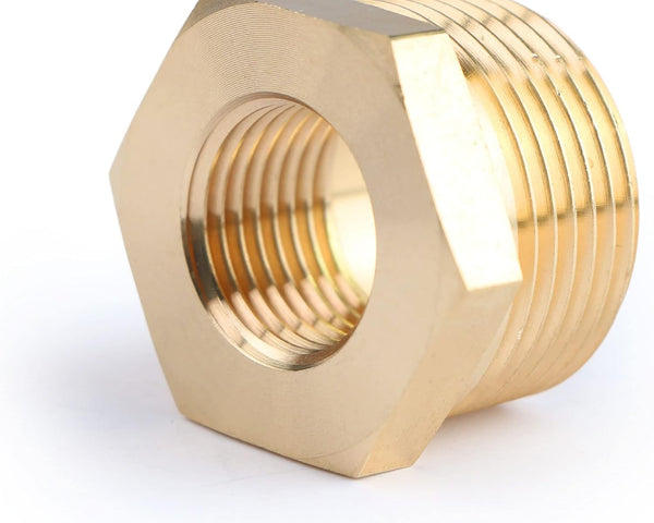 U.S. Solid 2pcs Brass Reducer Hex Bushing Brass Threaded Pipe Fitting (1" NPT Male x 1/2" NPT Female) (New)