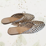 Regency bow-embellished woven metallic leather slides - Size 37.5 NEW IN BOX