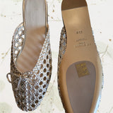 Regency bow-embellished woven metallic leather slides - Size 37.5 NEW IN BOX