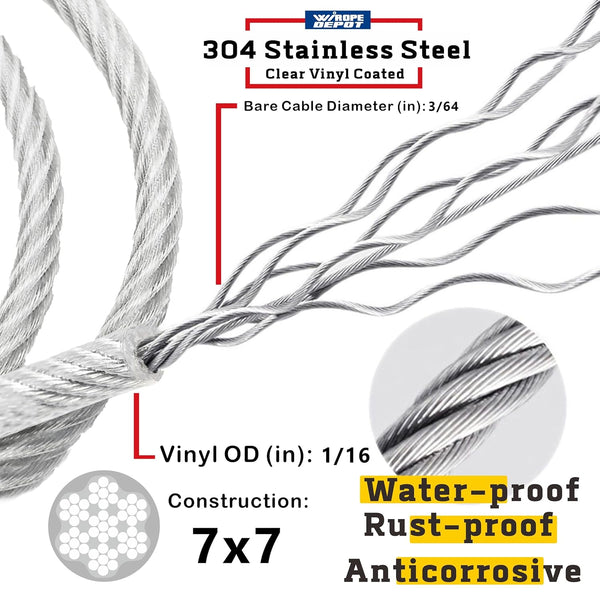 Wirope Depot 300ft 228lb Stainless Steel Vinyl Coated Wire (New)