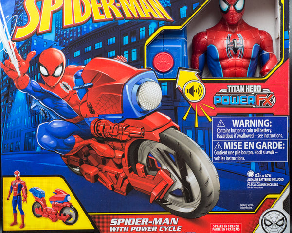 2018 Marvel Spider-Man Titan Hero Series Spider-Man Figure with Power FX Cycle Plays Sounds and Phrases IN FRENCH- Action Figure