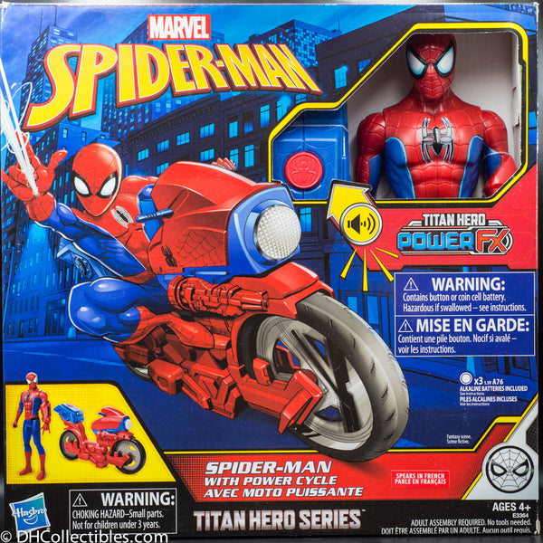 2018 Marvel Spider-Man Titan Hero Series Spider-Man Figure with Power FX Cycle Plays Sounds and Phrases IN FRENCH- Action Figure