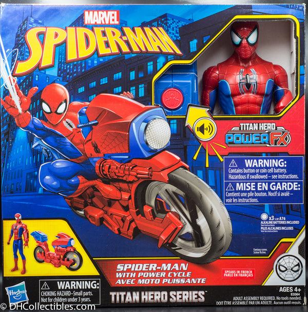 2018 Marvel Spider-Man Titan Hero Series Spider-Man Figure with Power FX Cycle Plays Sounds and Phrases IN FRENCH- Action Figure