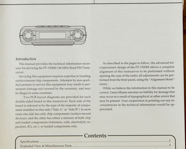 Yaesu FT-1500M Amateur Radio Service Manual