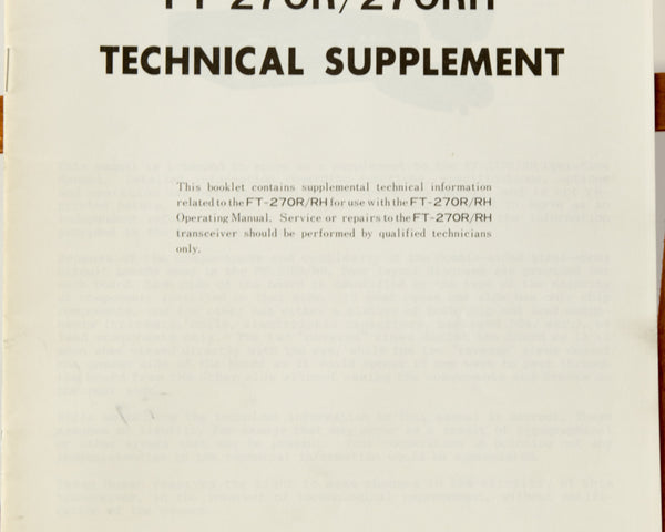Yaesu FT-270R / 270RH  Service Manual