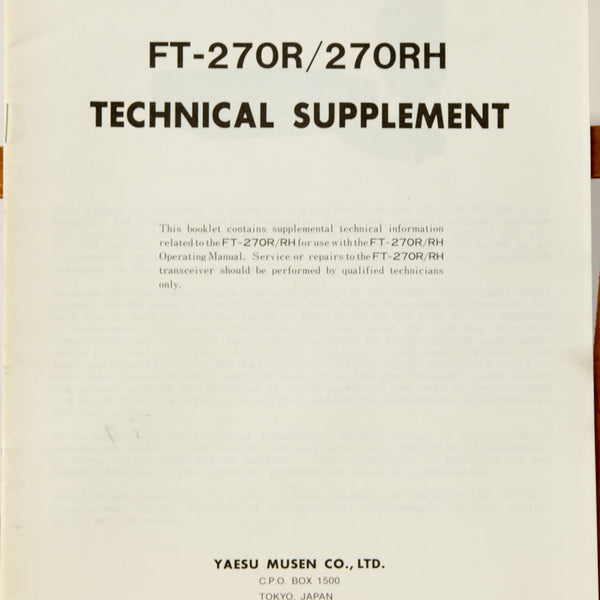 Yaesu FT-270R / 270RH  Service Manual