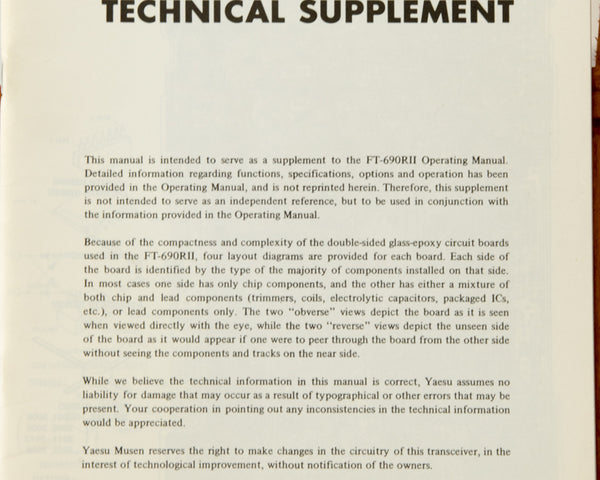 Yaesu FT-690RII Service Manual