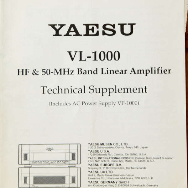 Yaesu VL-1000 Amateur Radio Linear Amplifier Service Manual