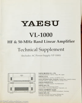 Yaesu VL-1000 Amateur Radio Linear Amplifier Service Manual