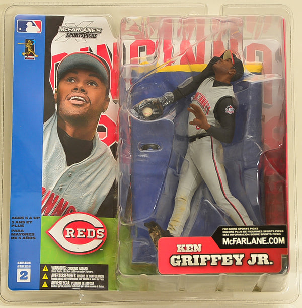 McFarlane Toys 2002 Series 2 Ken Griffey Jr Cincinnati Reds  in Grey Uniform Action Figure