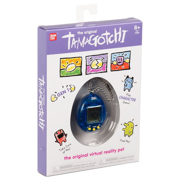2021 Bandai Virtual Pet Handheld System Tamagotchi Translucent Blue with Yellow Buttons