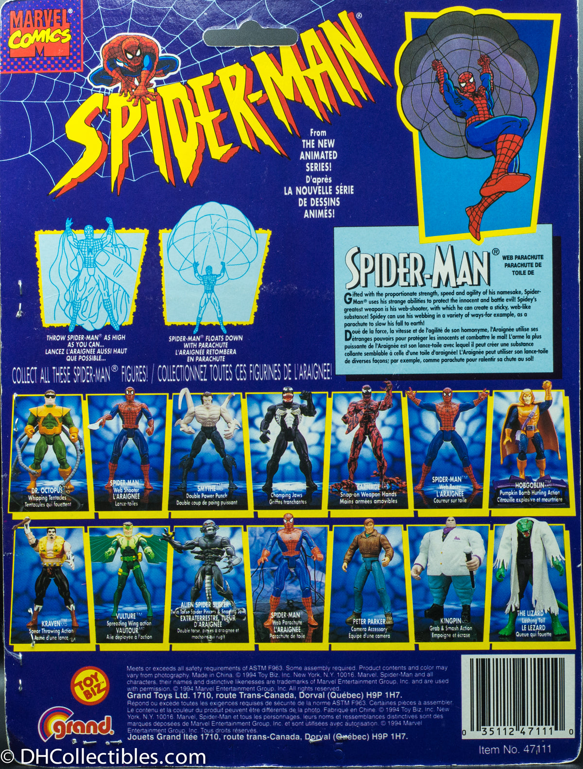 1994 Toy Biz Spider-Man The Animated Series Spiderman with Web Parachute - Action Figure