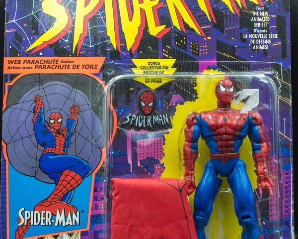 1994 Toy Biz Spider-Man The Animated Series Spiderman with Web Parachute - Action Figure