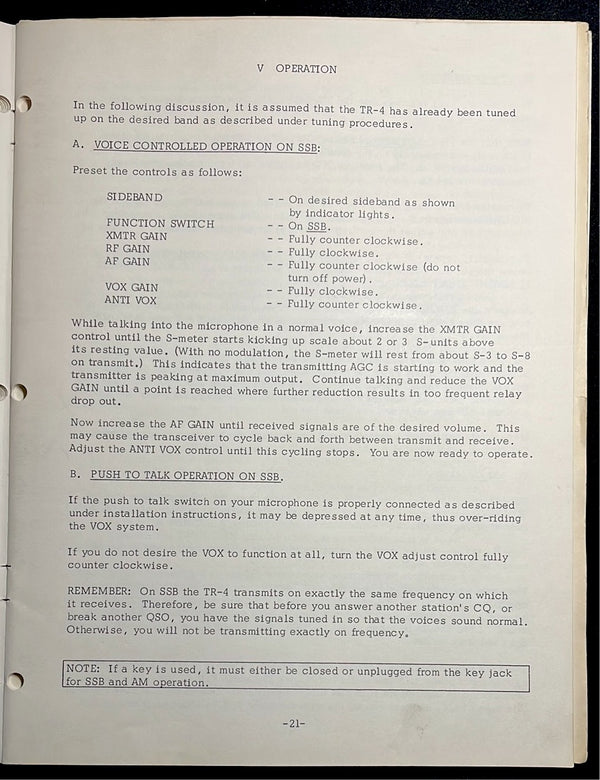Drake TR-4 Sideband Transceiver Instruction Manual