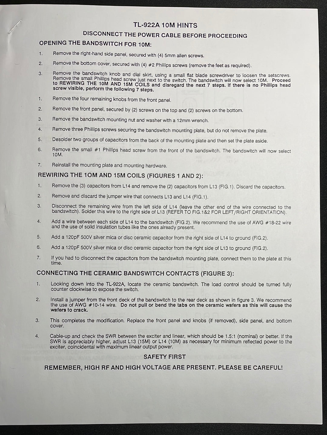 Kenwood TL-922 Amateur Radio Amplifier Service Manual Package