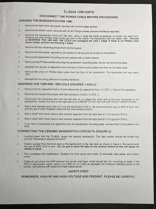 Kenwood TL-922 Amateur Radio Amplifier Service Manual Package