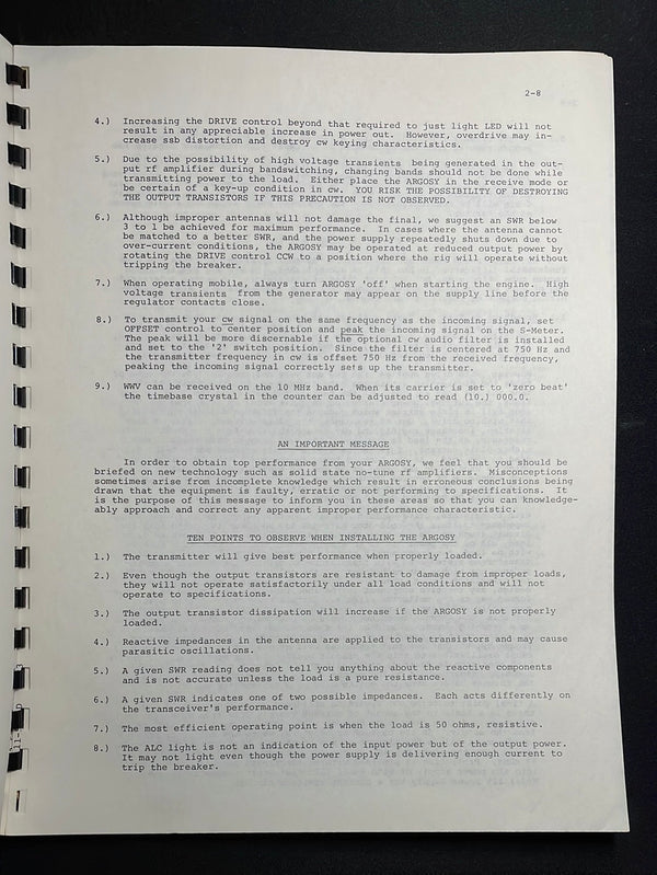 Ten-Tec Argosy II 525 D Owner's Manual