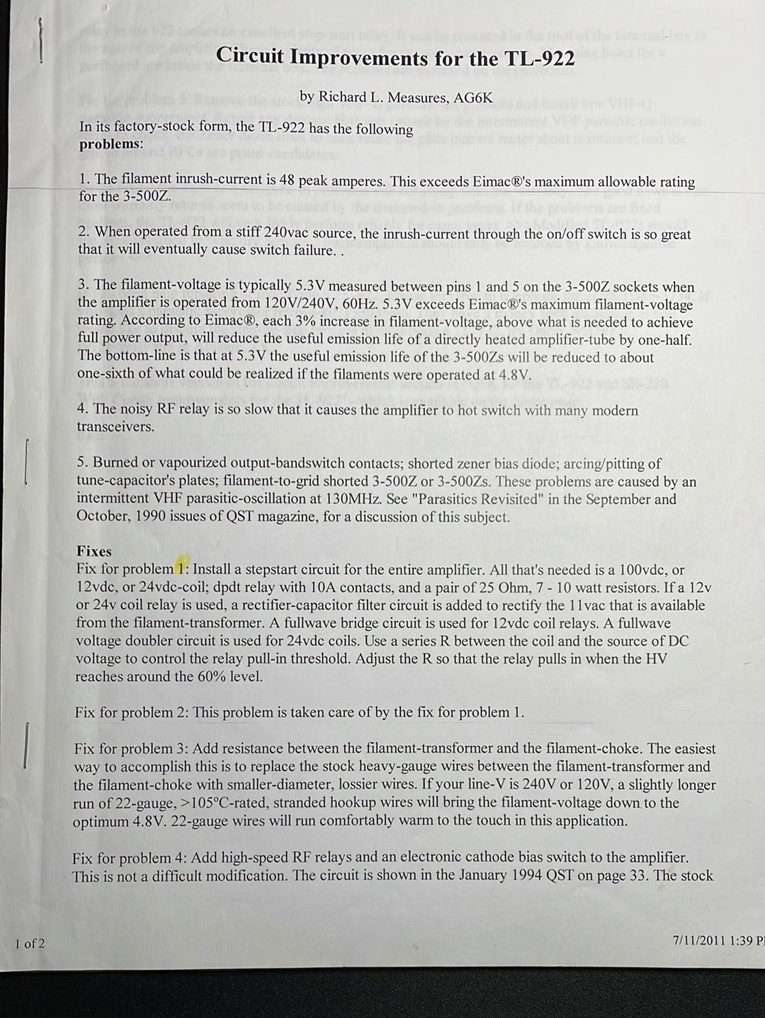 Kenwood TL-922 Amateur Radio Amplifier Service Manual Package