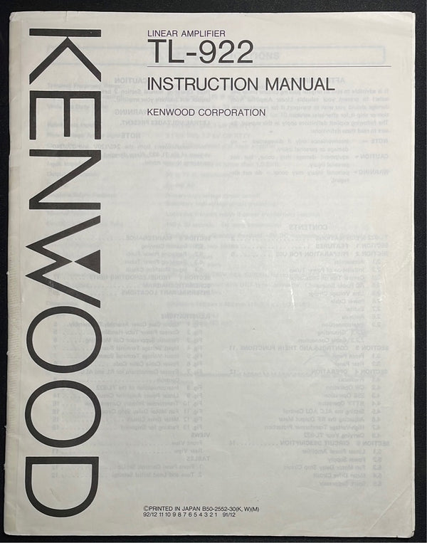 Kenwood TL-922 Amateur Radio Amplifier Service Manual Package