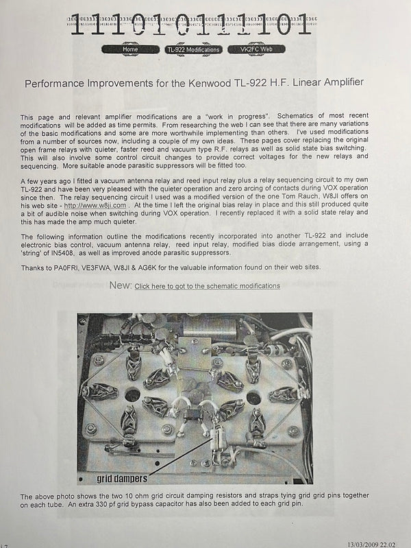 Kenwood TL-922 Amateur Radio Amplifier Service Manual Package