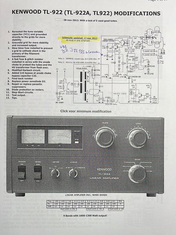 Kenwood TL-922 Amateur Radio Amplifier Service Manual Package
