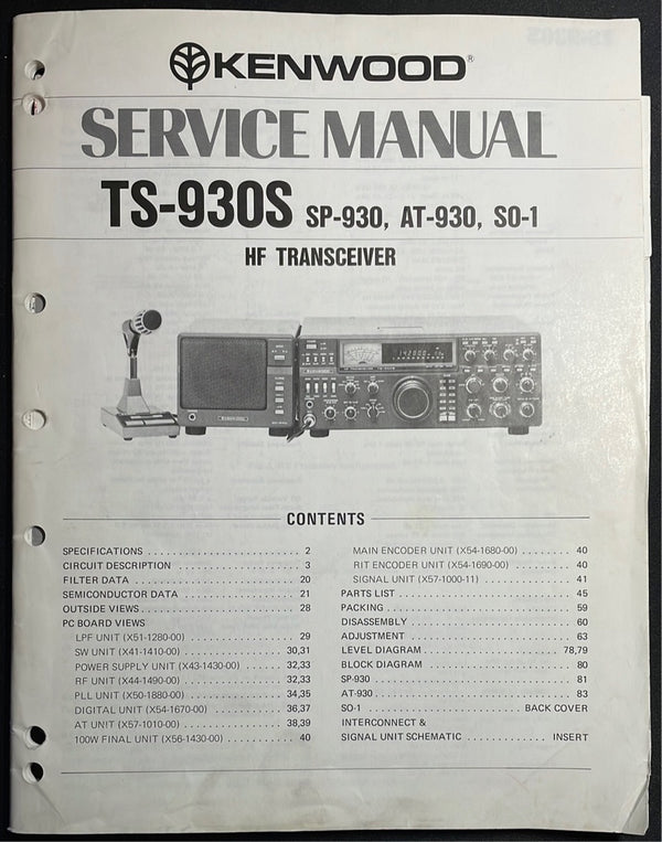 Kenwood TS-930S Amateur Radio Service Manual
