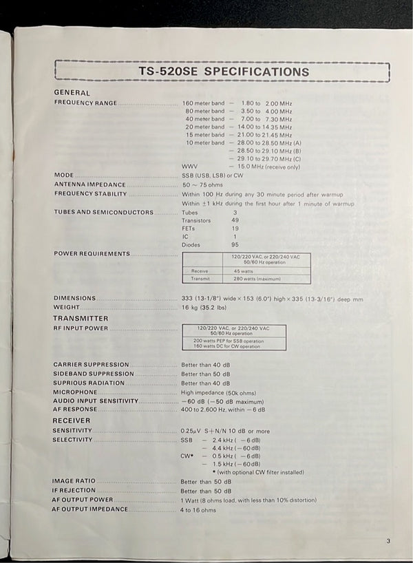 Kenwood TS-520SE Instruction Manual
