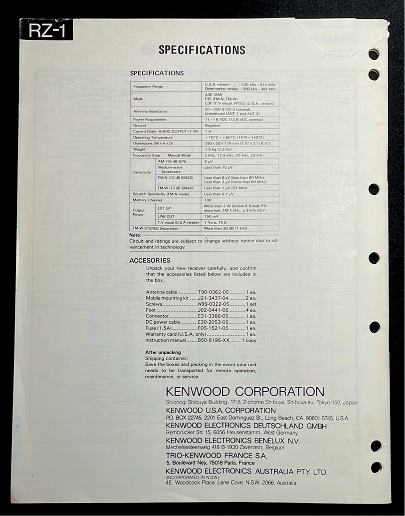 Kenwood RZ-1 Service Manual