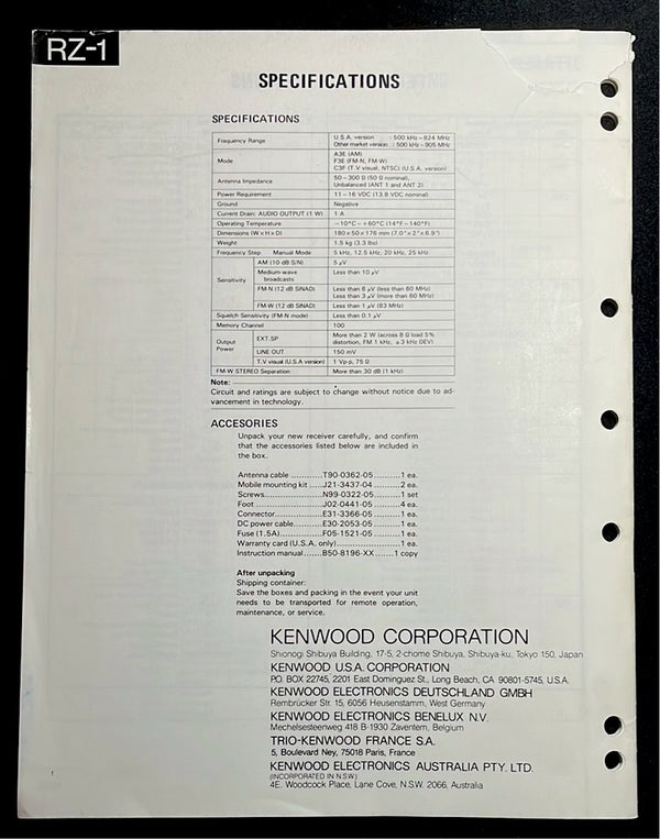 Kenwood RZ-1 Service Manual