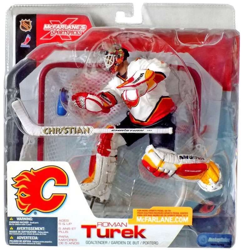 2002 McFarlane Sportspicks NHL Series 3 Roman Turek Calgary Flames White Jersey Action Figure